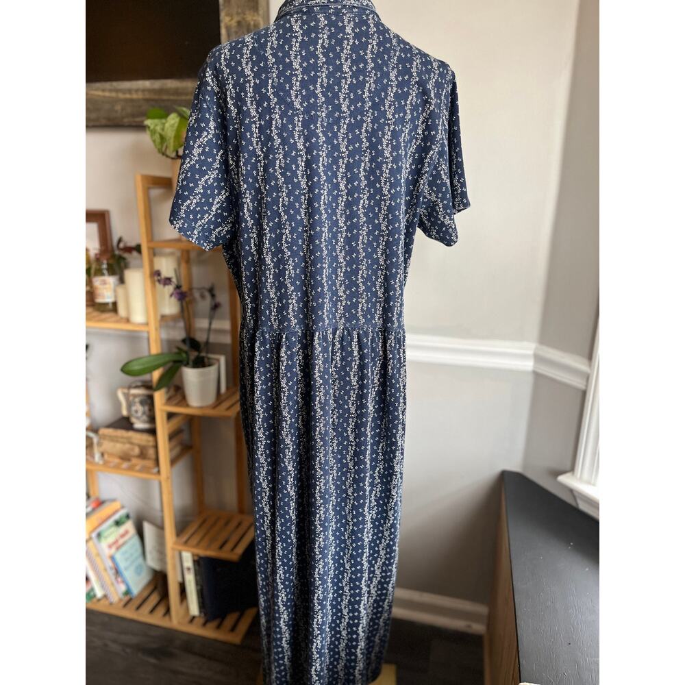 L.L.Bean Maxi Dress Blue and White Floral Button Front Cotton Size XL - Picture 5 of 6